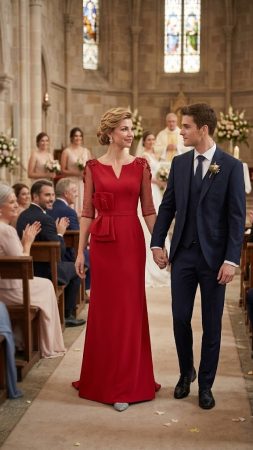 vestido de color burdeos para bodas de mañana o tarde en meses frios
