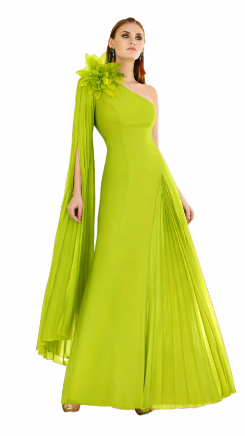 Vestido largo asimétrico verde andalucía.