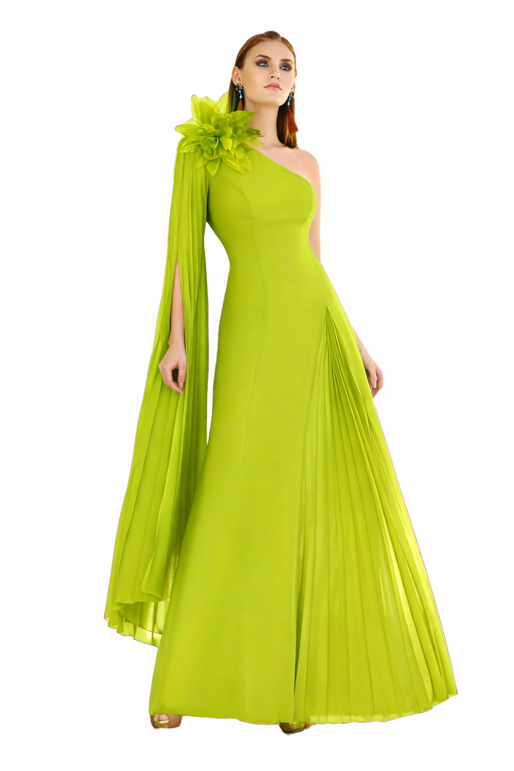 Vestido largo asimétrico verde andalucía.