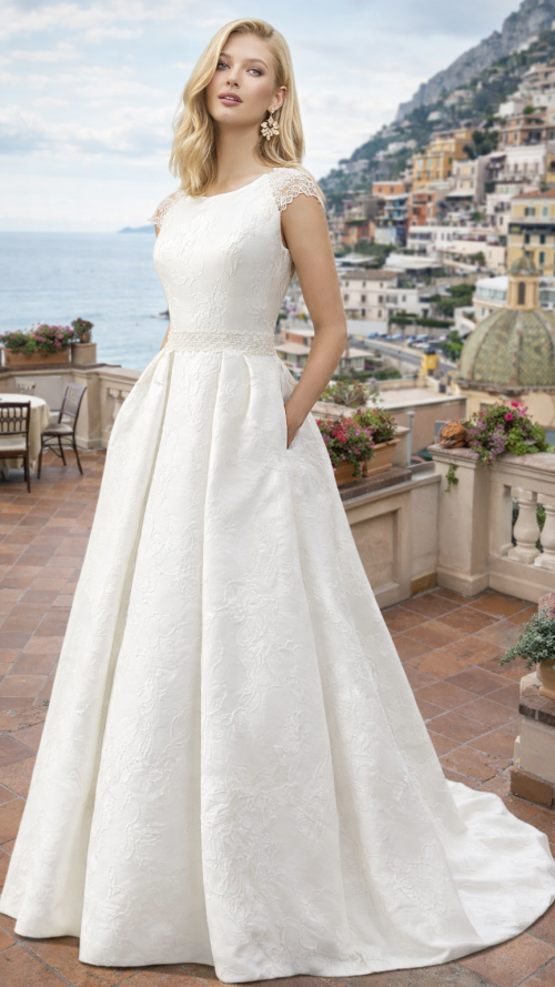 Vestido de Novia corte princesa de Brocado.