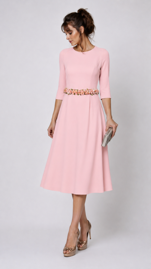 Vestido romántico en color rosa enpolvado , ideal para mama de comunion , para madrina, hermana novia