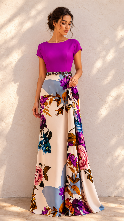 vestido especial lujo para mujer joven madrina estampado