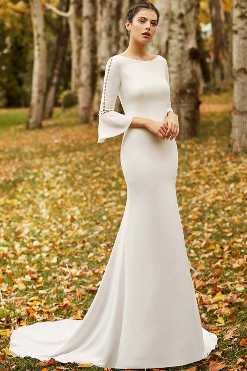 Vestido de novia con falda en gasa plisada - Entrenovias