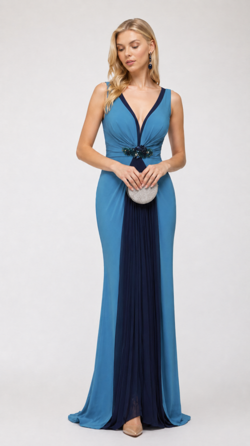 vestido elegante tirante con bicolor