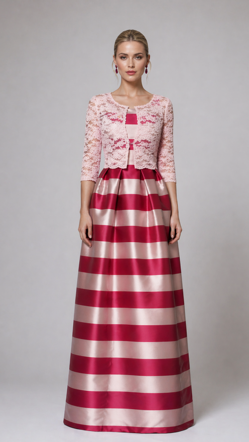 Vestido escote redondo con Chaqueta de Rebrodé.