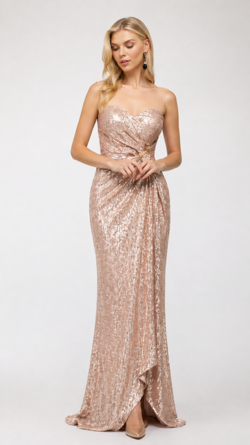 Vestido largo de lentejuelas.