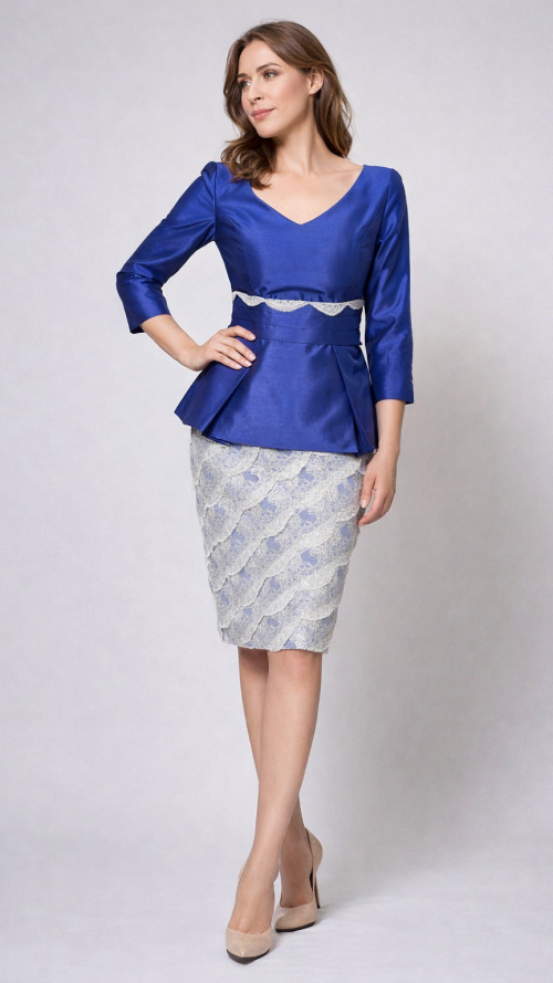 Cuerpo y falda con efecto peplum azul real