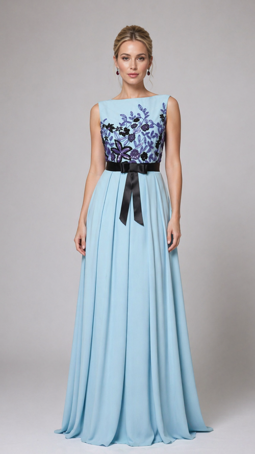 Vestido con cuerpo de pedrería.