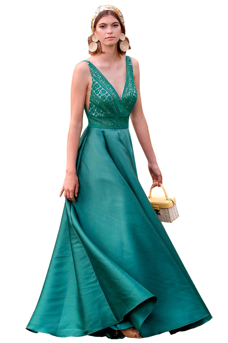 Aislante Arriba Artículos de primera necesidad Vestido Largo Corte Princesa en color Verde Esmeralda - Entrenovias