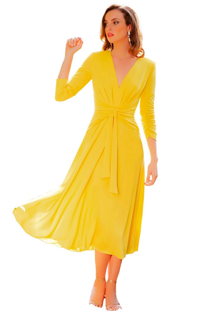 vestido fiesta amarillo carla ruiz modelo 98530