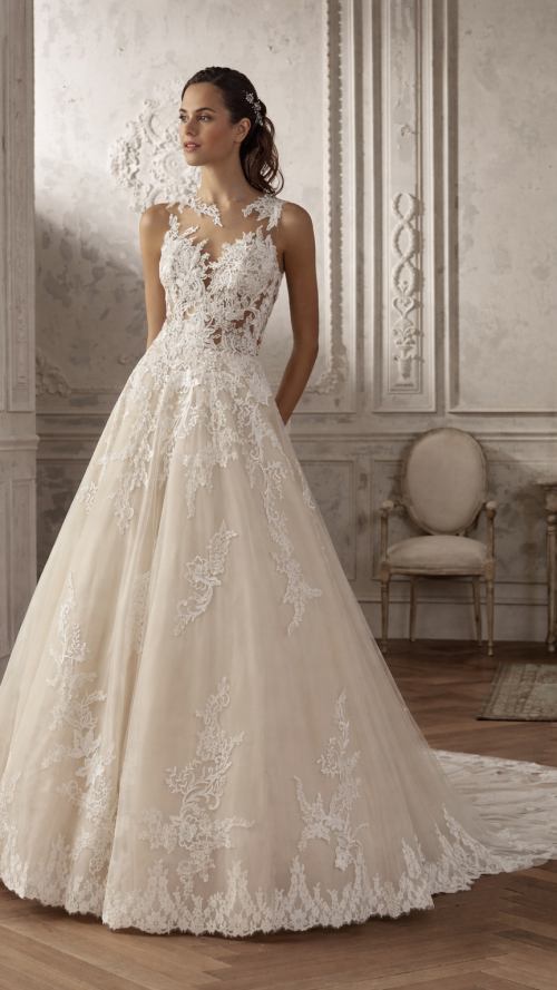 vestido corte princesa de encaje para disfrutar de ese cuento de hadas