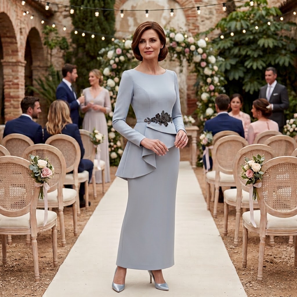 Vestido madrina elegante largo midi
