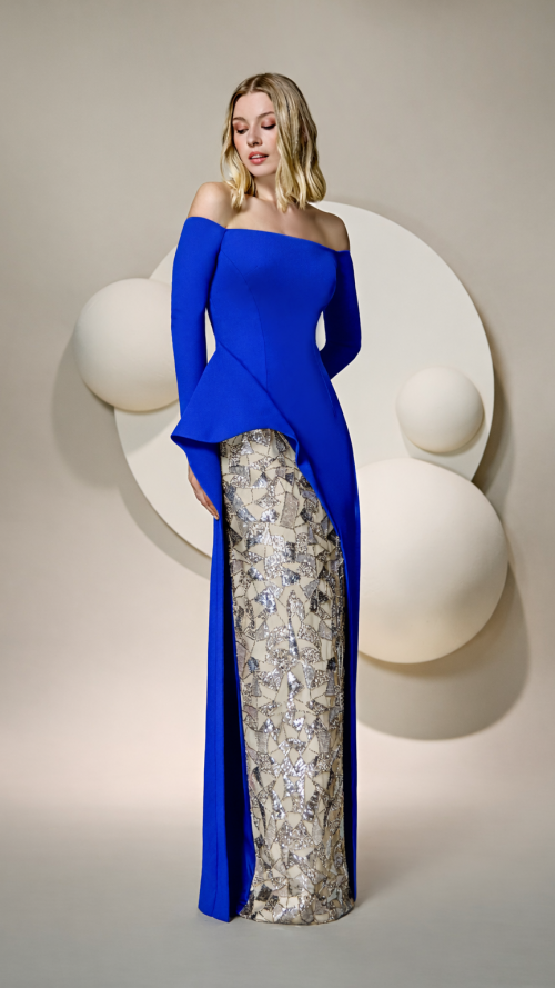 Sofisticado vestido en contraste especial madrina dos piezas