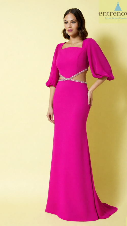 Vestido de invitada con manga de farol.