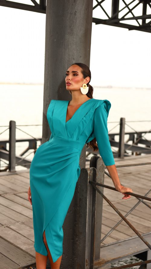 Vestido corto ajustado para evento en tejido de algodón calado con detalles de volante (Copy)